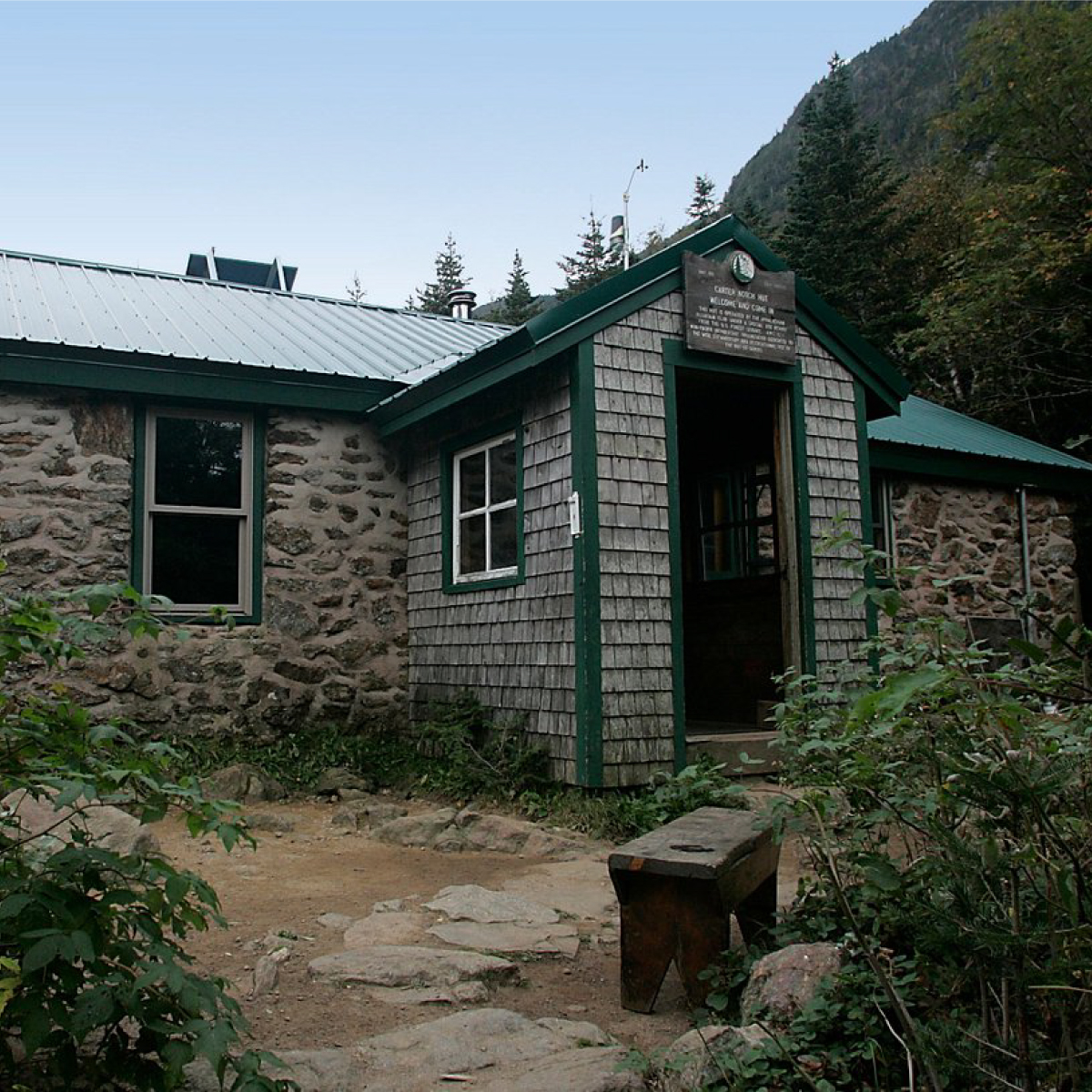 View of the entrance to Carter Notch Hut