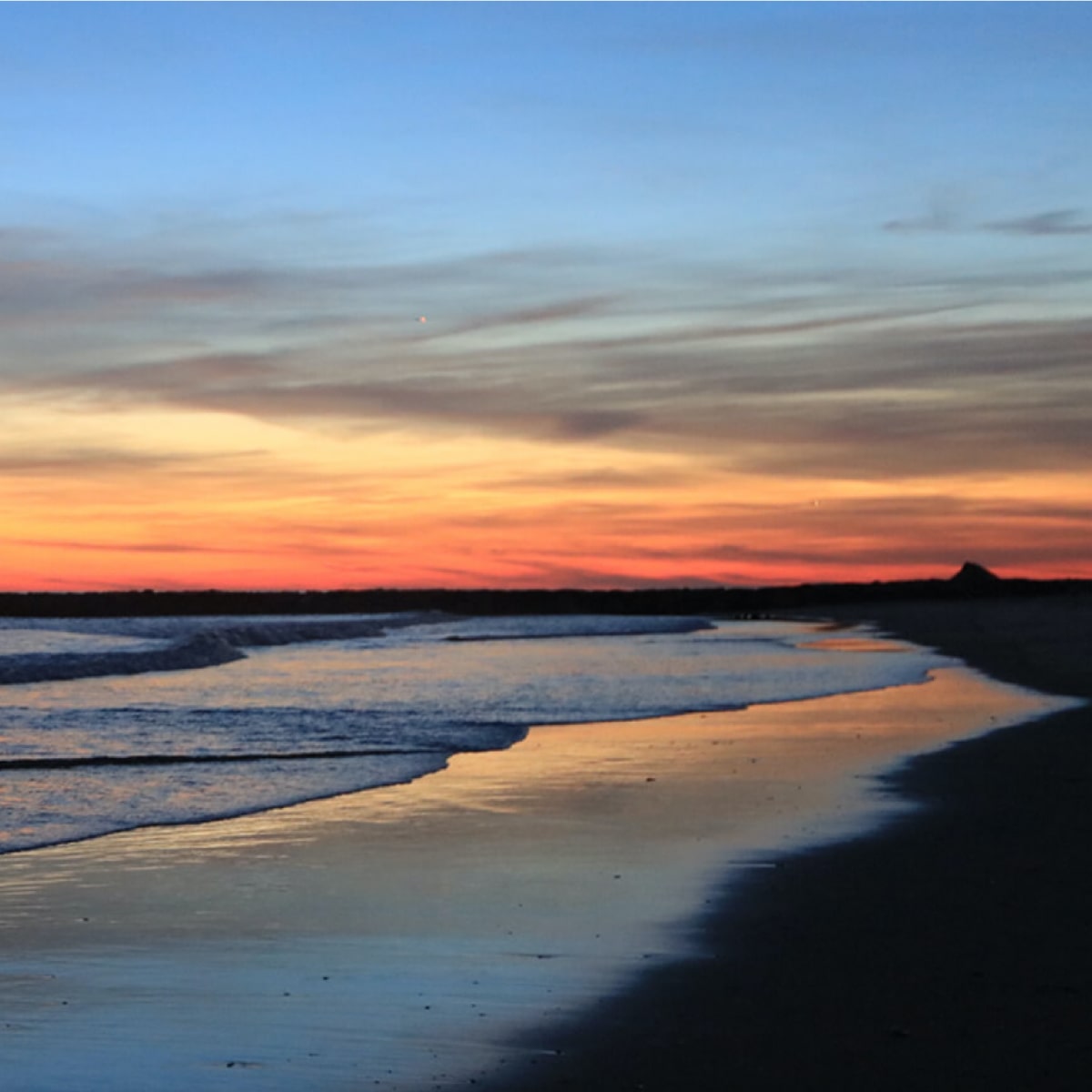 Fire Island shoreline at sunset
