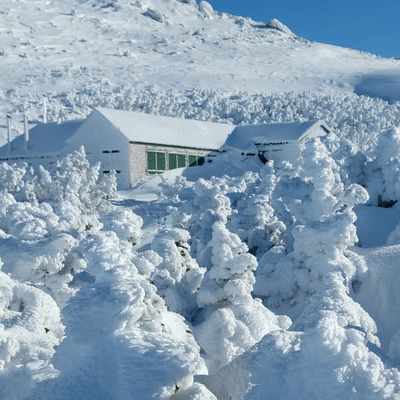 View of Madison Spring Hut in winter