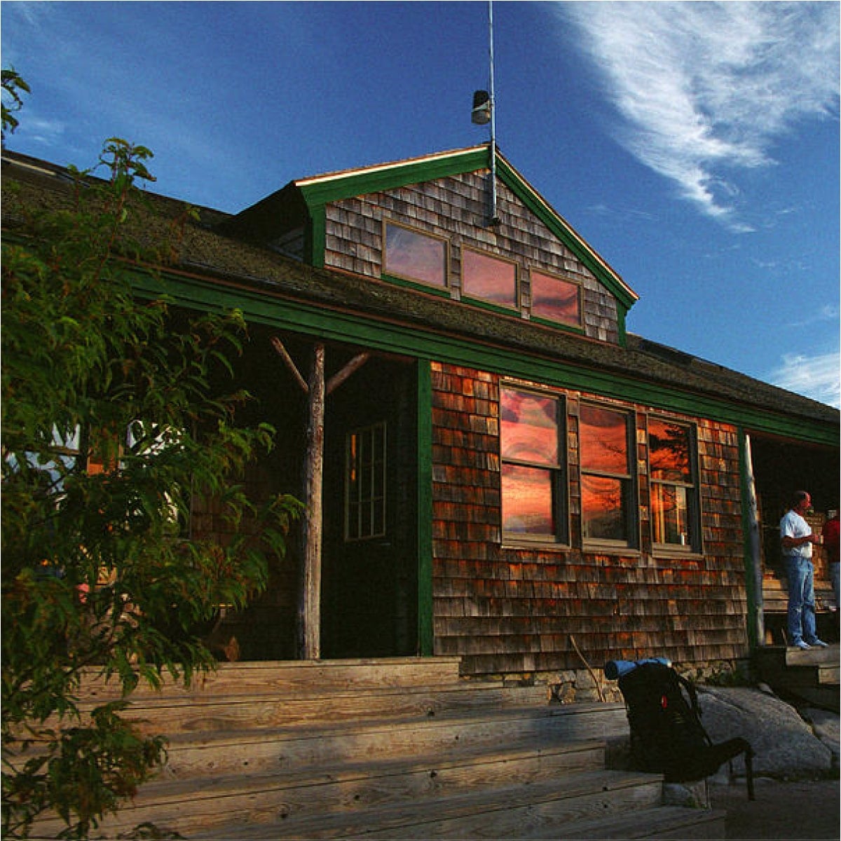 View of Zealand Falls Hut at sunset