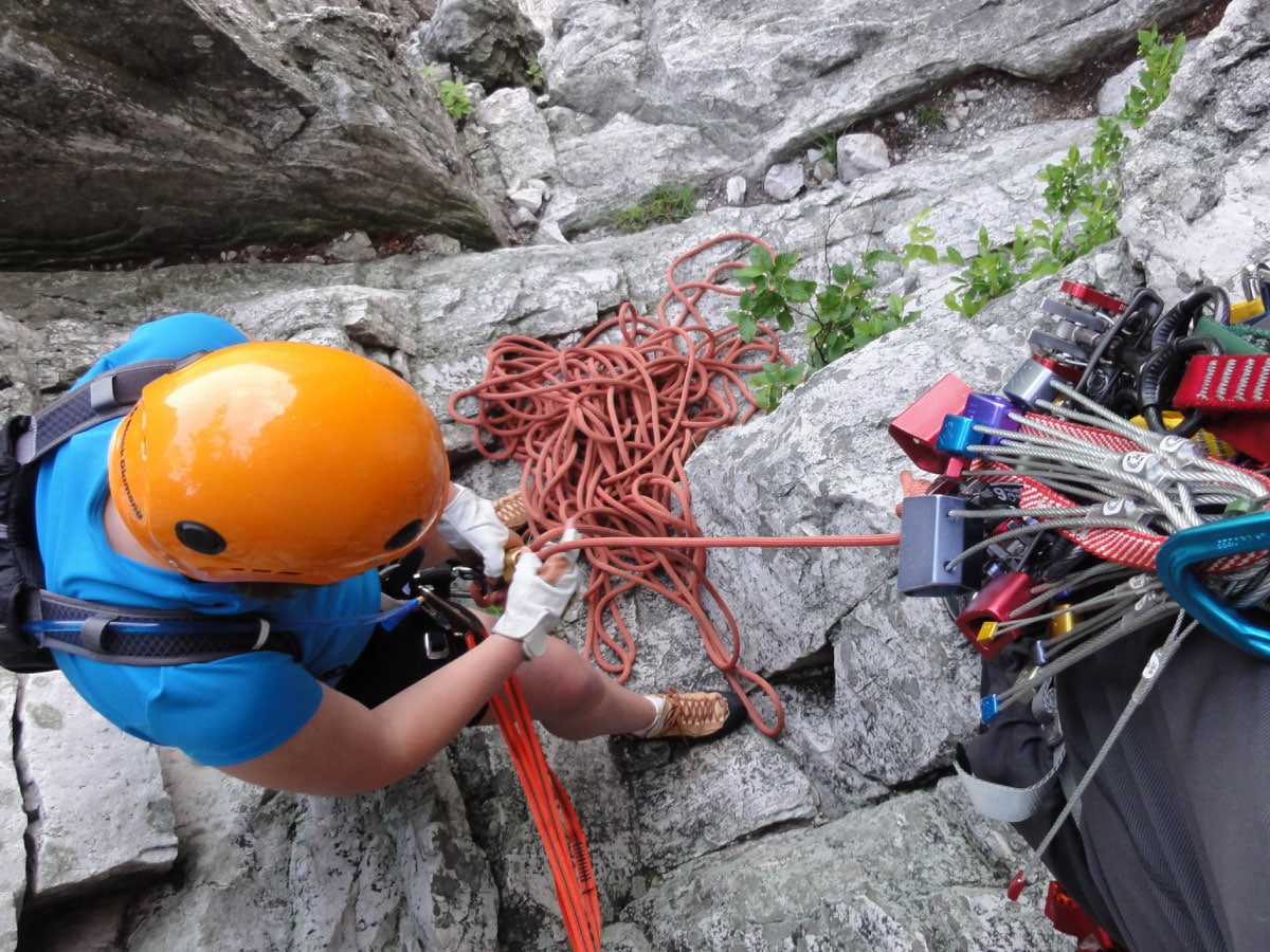 Mountaineer readying the ropes