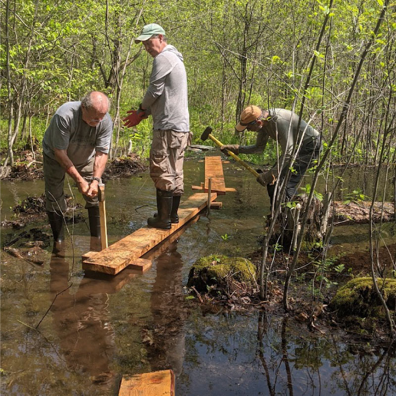 Bog bridge under construction
