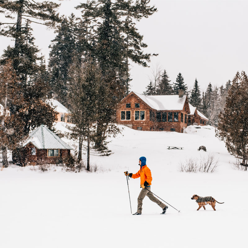 Two people cross country skiing