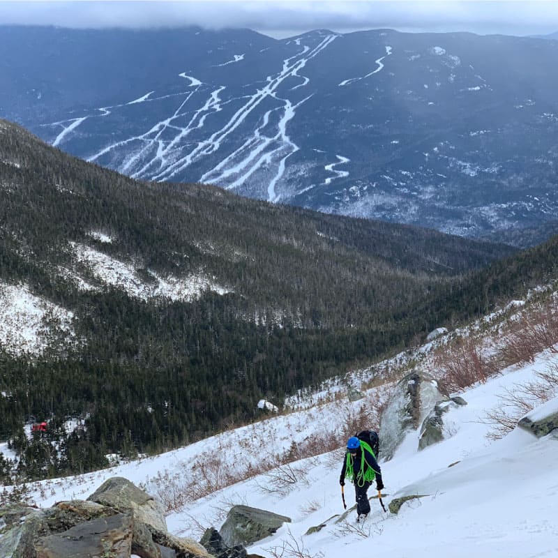 A climber in Huntington Ravine