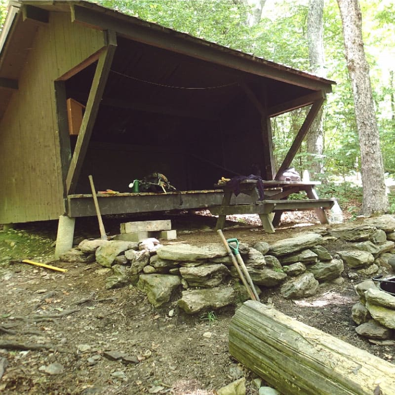 View of Wilbur Clearing shelter and campsite
