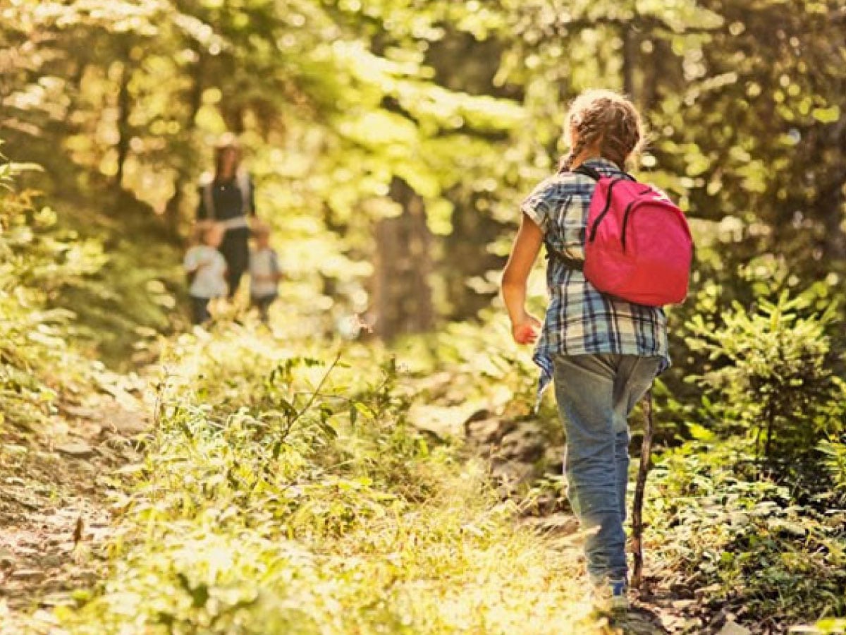 Family hiking in the fall