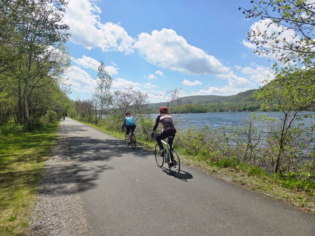 Bicyclists on a rail trail
