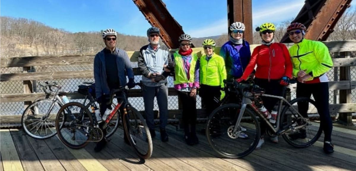 Cyclists on a bridge