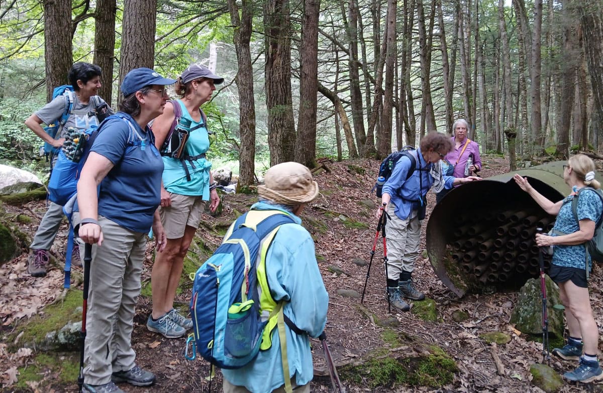 Hikers viewing metal remnants