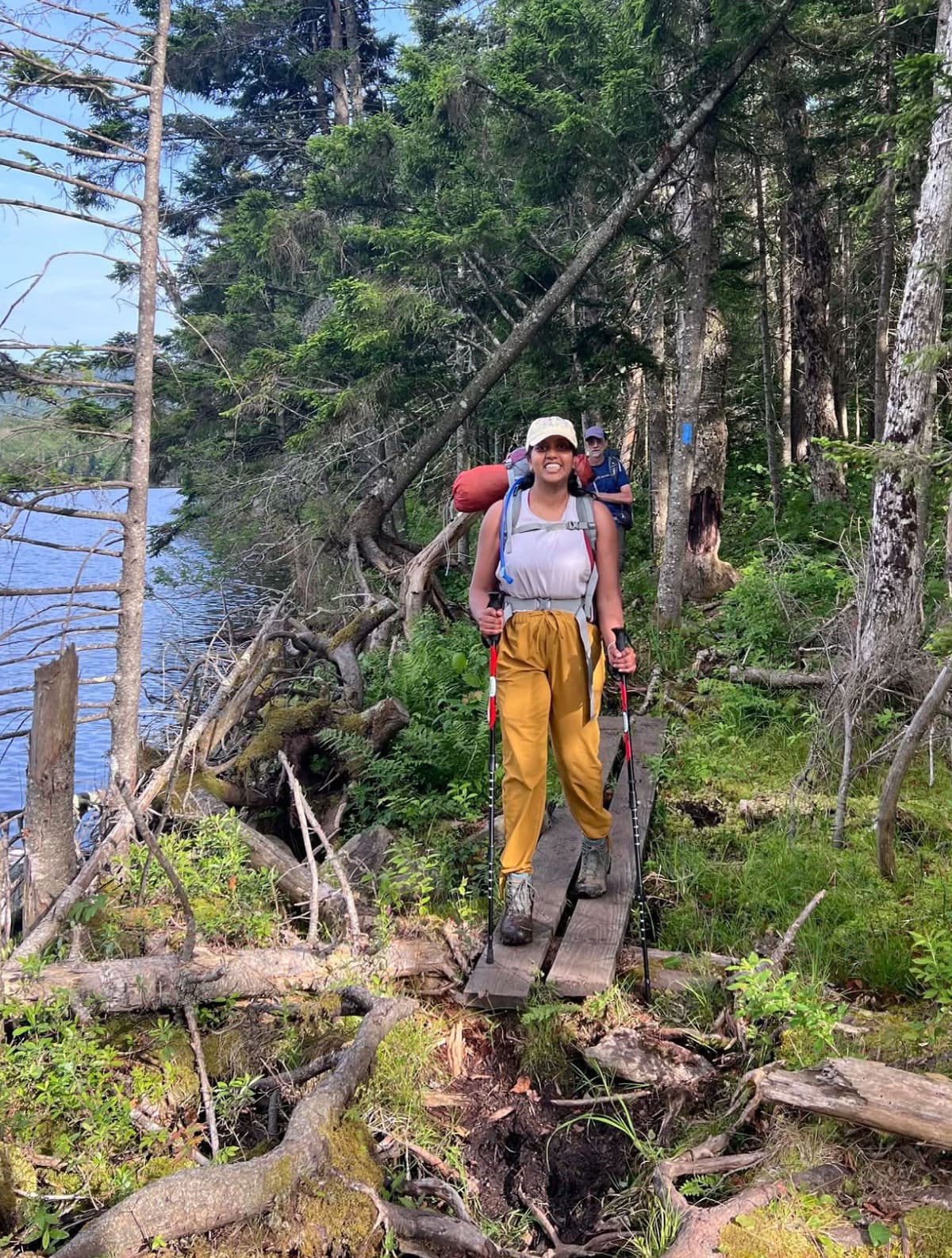 Hiker on a boardwalk