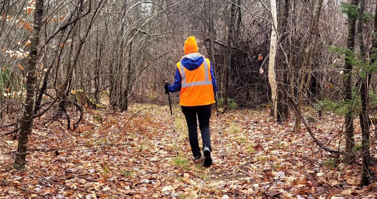 Hiker wearing orange