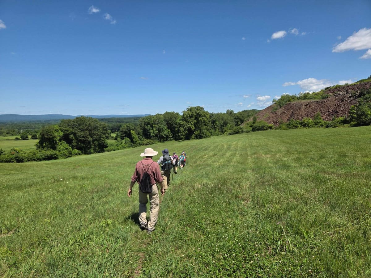 Hikers crossing a field