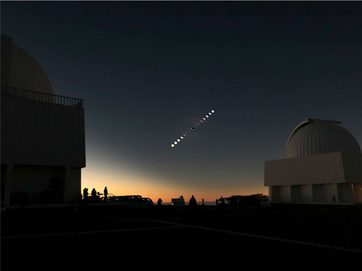A composite image of a 2019 total solar eclipse