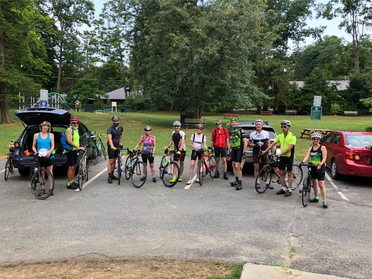 Cyclists pose for a photo in Great Barrington