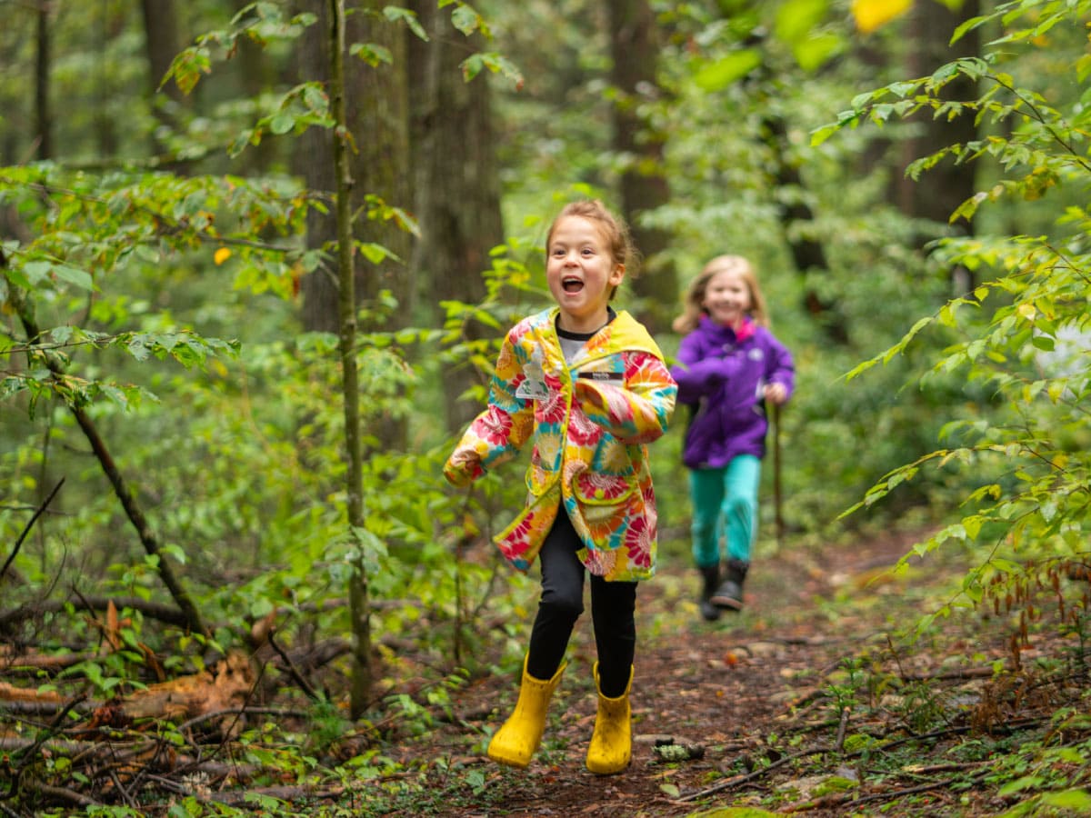 Happy children on a hiking trail