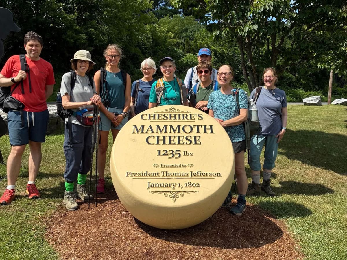 Hikers at Cheshire’s Mammoth Cheese Monument