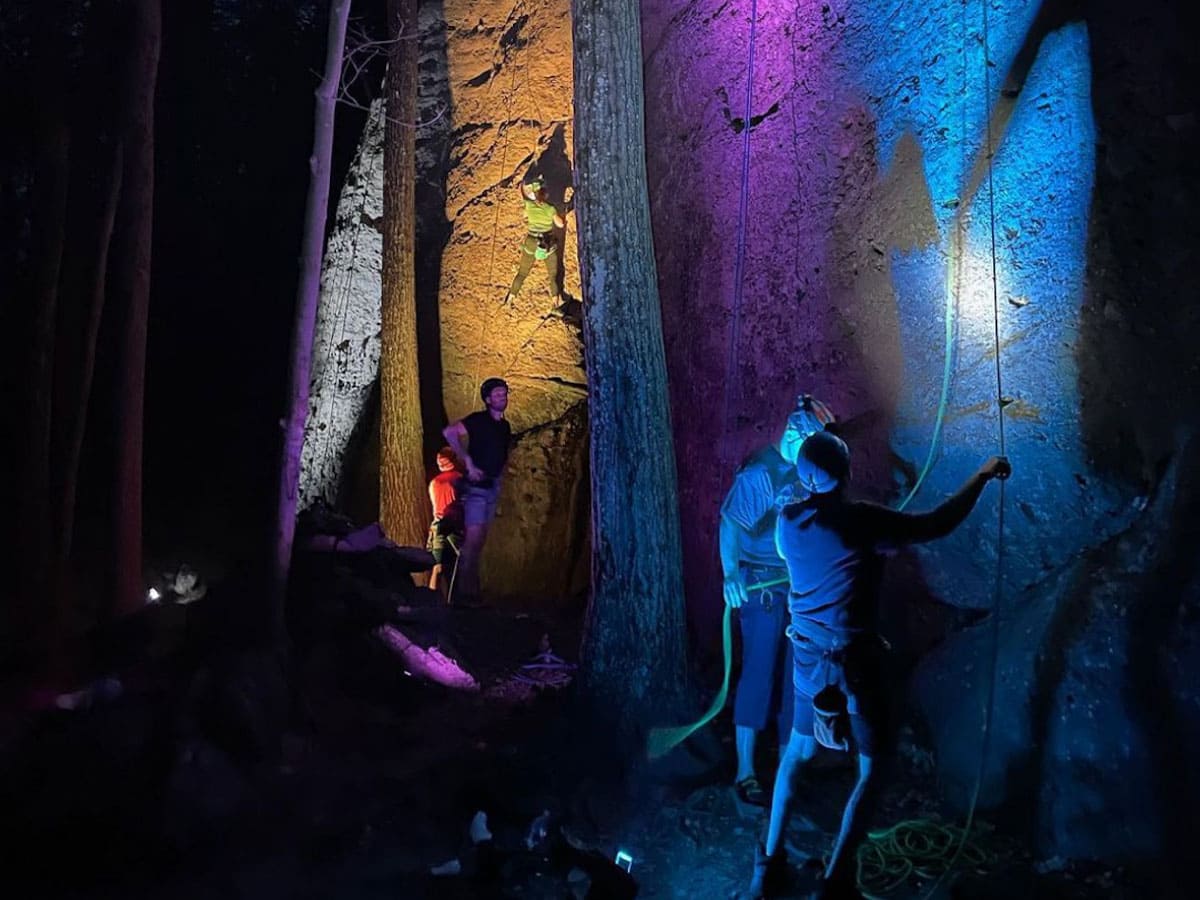 Rock climbing at night