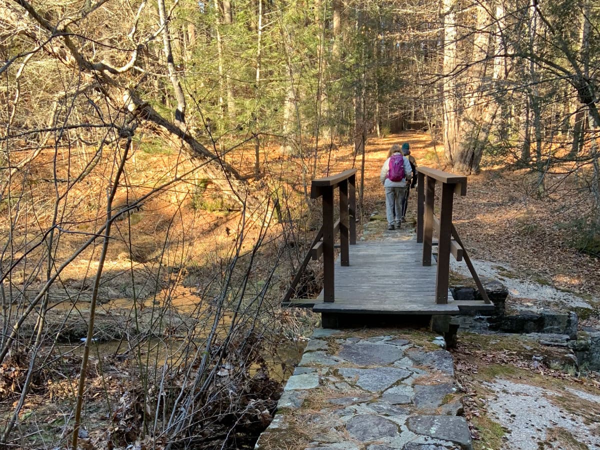 Hikers on a bridge