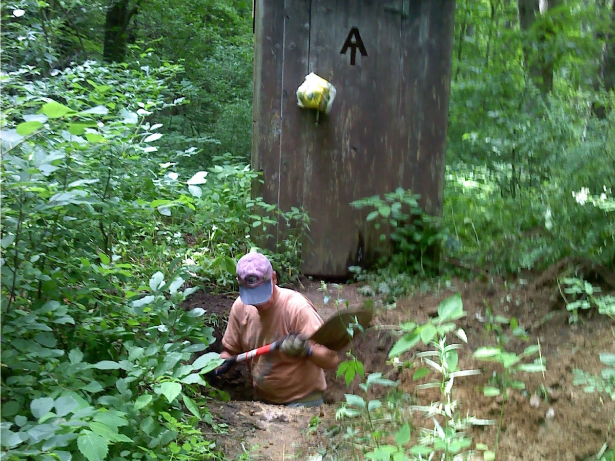 Digging the privy hole at Shaker Campsite