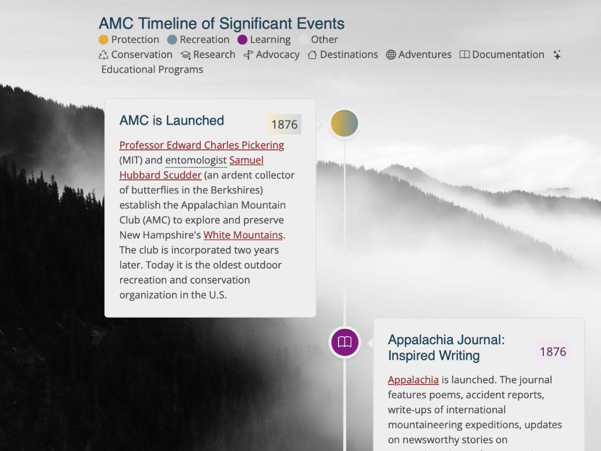 Screenshot of the timeline page